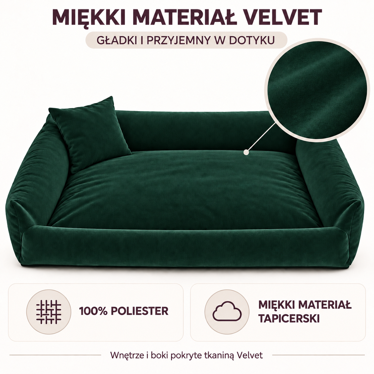 Miękka tkanina Velvet w legowisku dla psa