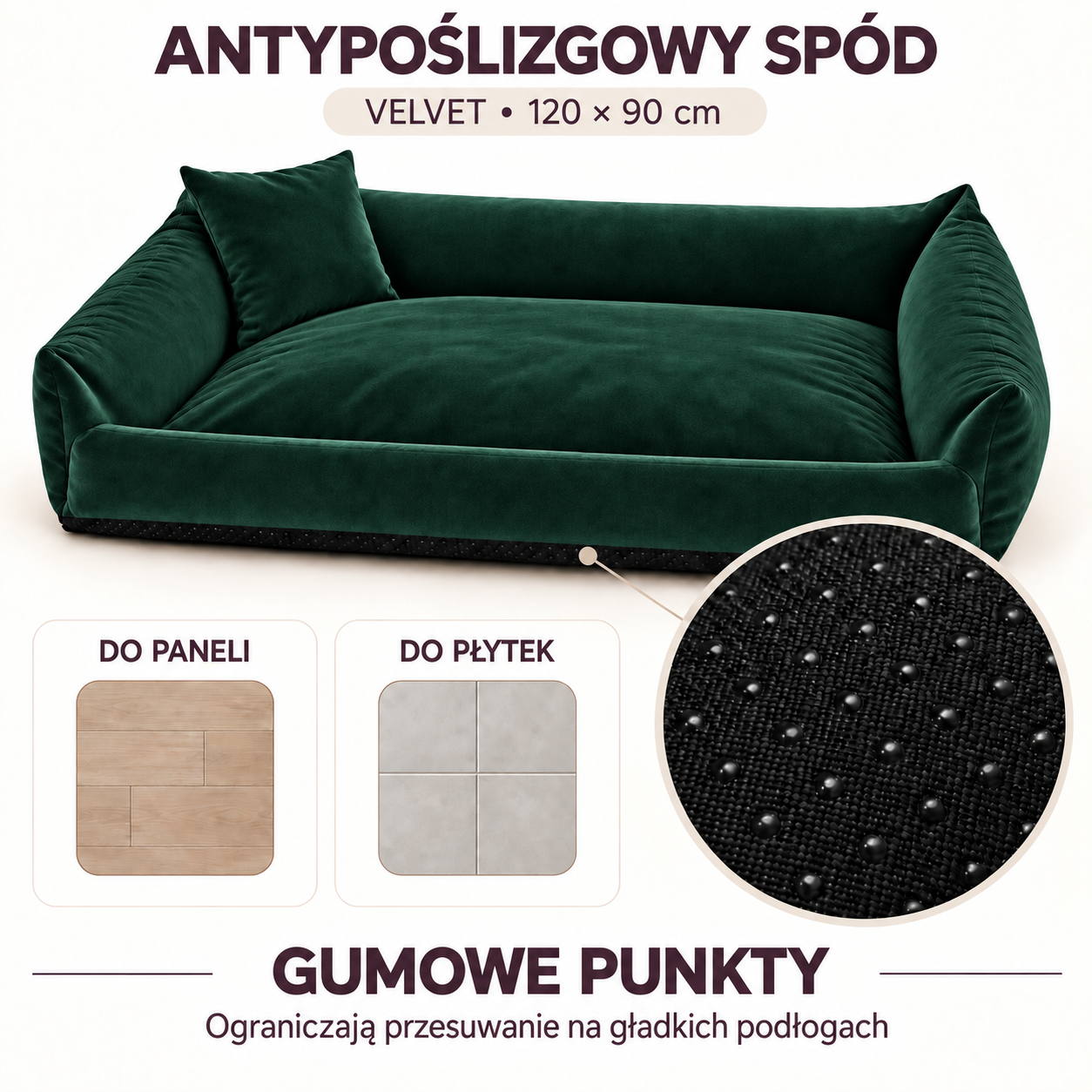 Antypoślizgowy spód legowiska Velvet 120x90