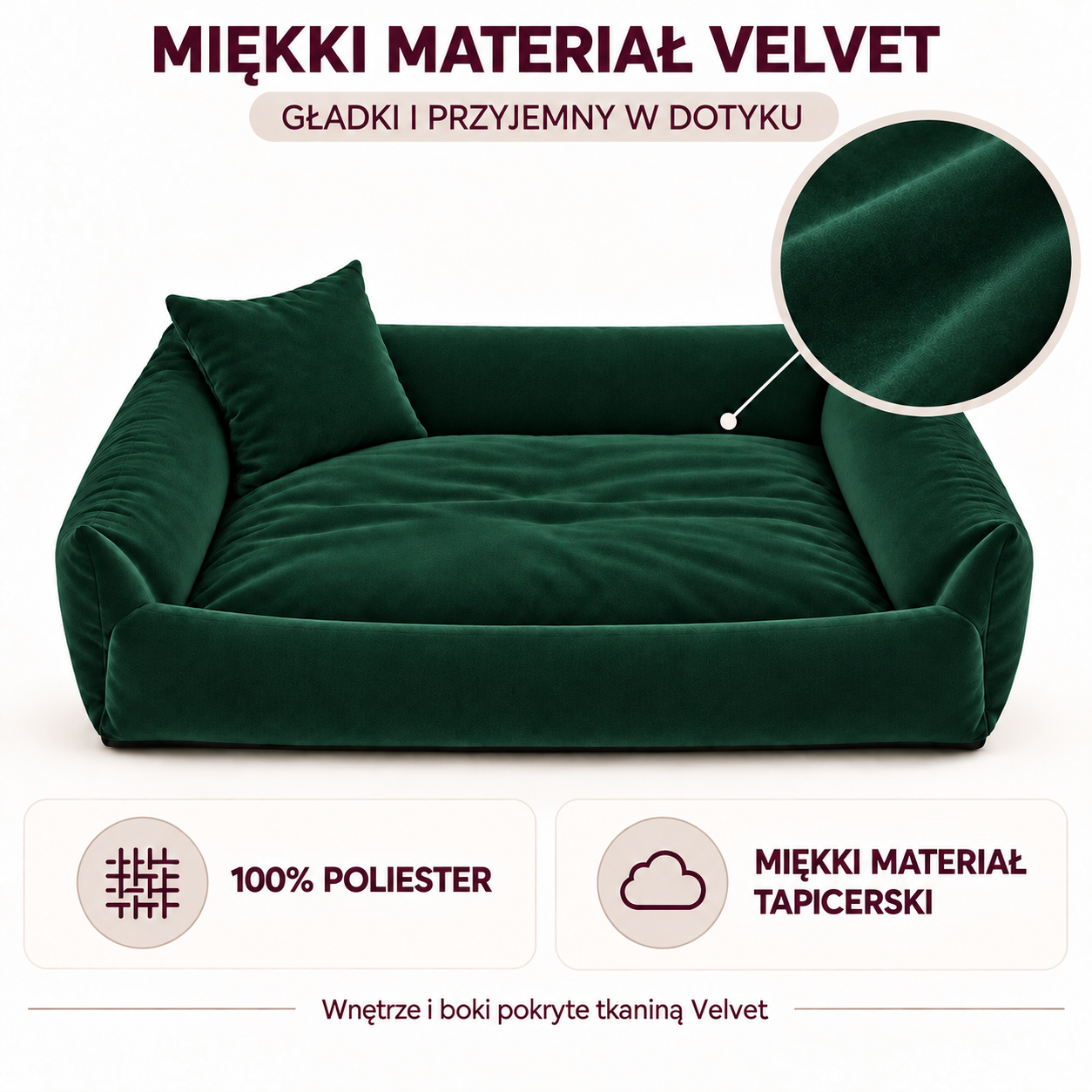 Miękka tkanina Velvet w legowisku dla psa