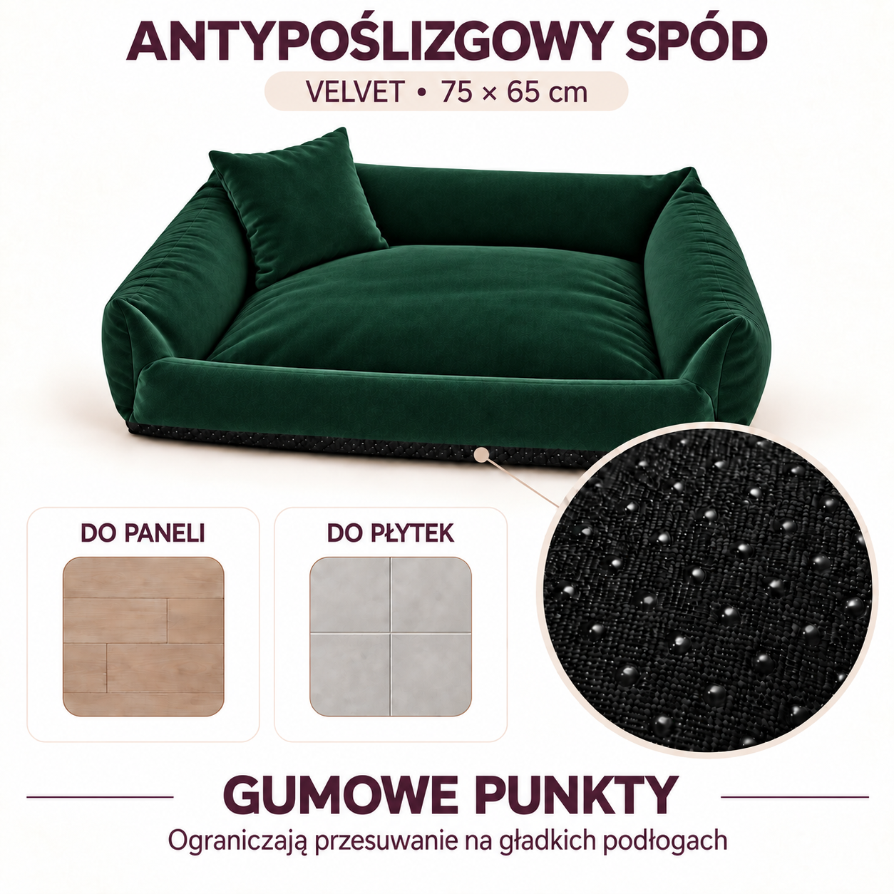 Antypoślizgowy spód legowiska Velvet 75x65