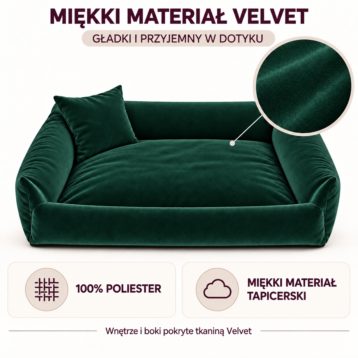 Miękka tkanina Velvet w legowisku dla psa