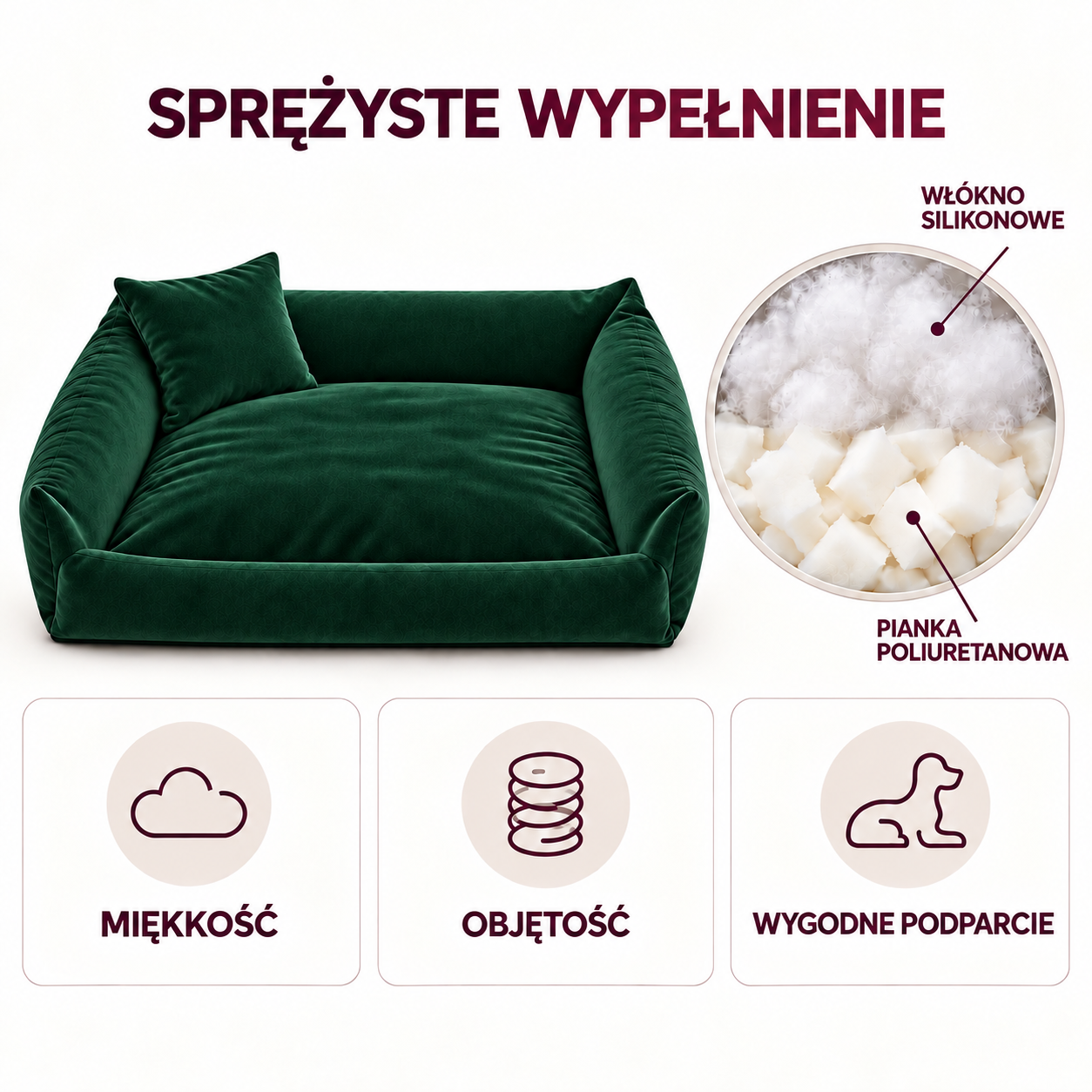 Sprężyste wypełnienie legowiska Velvet 95x75
