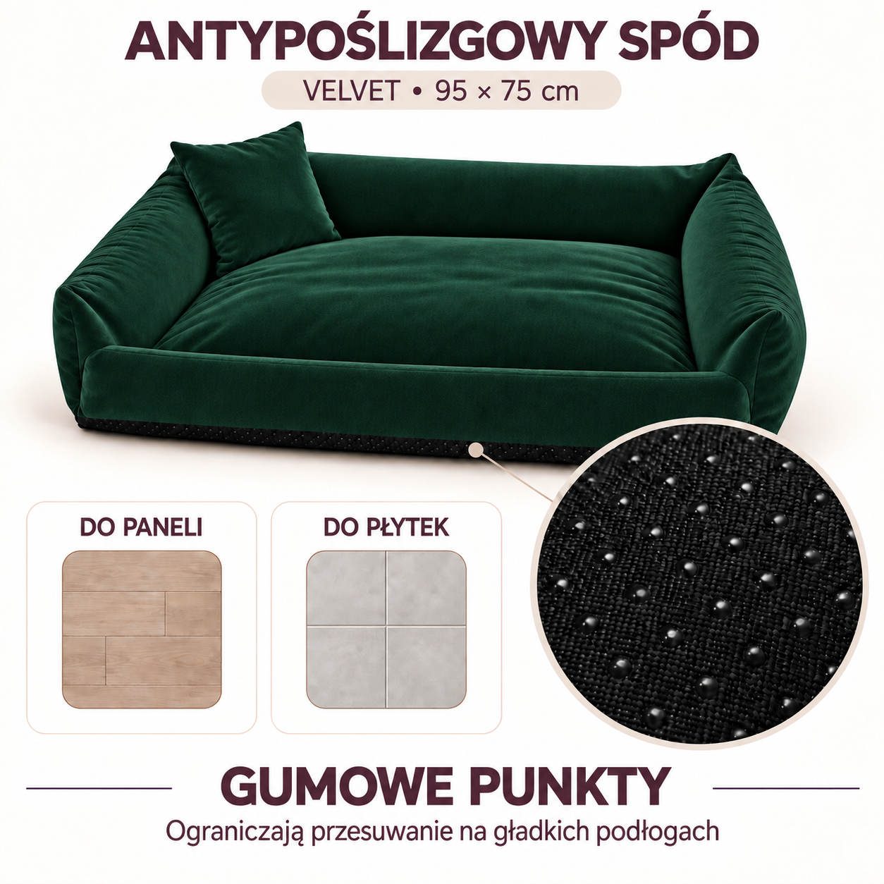 Antypoślizgowy spód legowiska Velvet 95x75